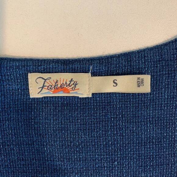 Faherty Dress Womens Small Blue Sanibel Basketweave V Neck Short Sleeve Linen - Picture 8 of 10